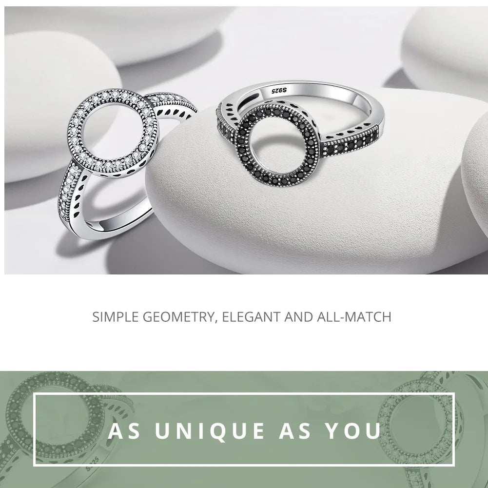 Genuine 925 Sterling Silver CZ Circle Ring - Minimalist Fine Jewelry