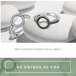 Genuine 925 Sterling Silver CZ Circle Ring - Minimalist Fine Jewelry
