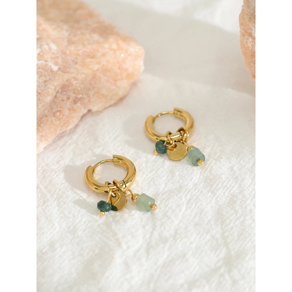 Vintage Natural Stone Earrings - Bohemian Hoop Jewelry