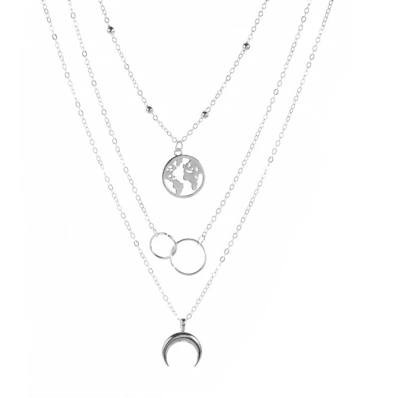 Bohemia Multilayer Moon Gold Color Pendant Necklace - Celestial Layered Jewelry