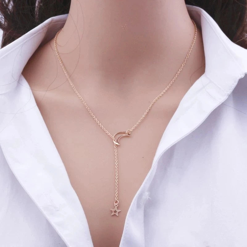 Moon Star Pendant Choker Necklace - Celestial Minimalist Jewelry