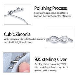 925 Sterling Silver Infinity Bracelet - Moon Zircon Charm Jewelry