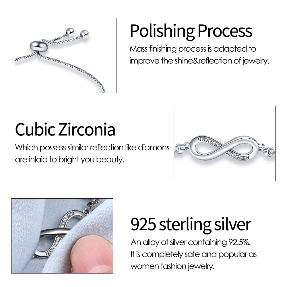 925 Sterling Silver Infinity Bracelet - Moon Zircon Charm Jewelry