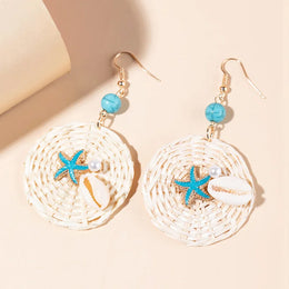Rattan Raffia Tassel Pendant Earrings - Vintage Geometric Handcrafted Jewelry