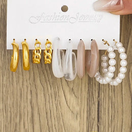 Retro Korean Geometric Earrings Set