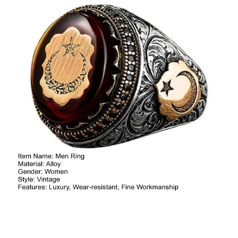 Vintage Hand Engraved Turkish Signet Ring - Traditional Pattern Design