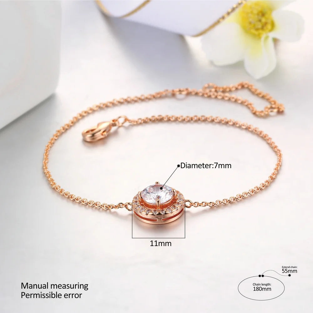 Round Micro Mosaic Cubic Zirconia Bracelet - Rose Gold Charm Jewelry