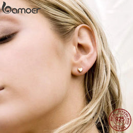 925 Sterling Silver Petite Plain Hearts Stud Earrings - Romantic Jewelry