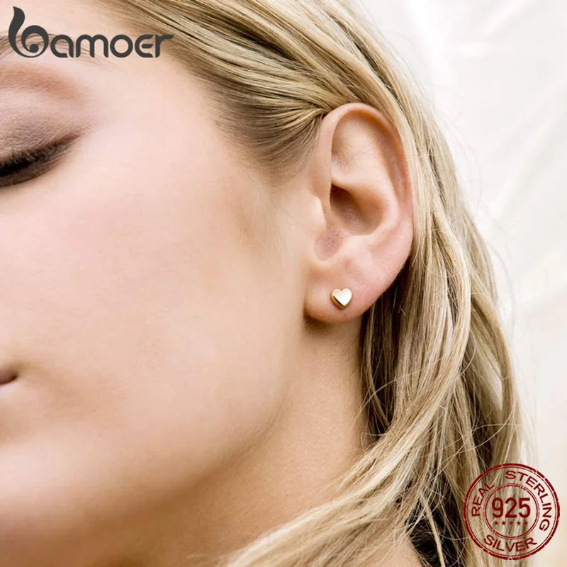 925 Sterling Silver Petite Plain Hearts Stud Earrings - Romantic Jewelry