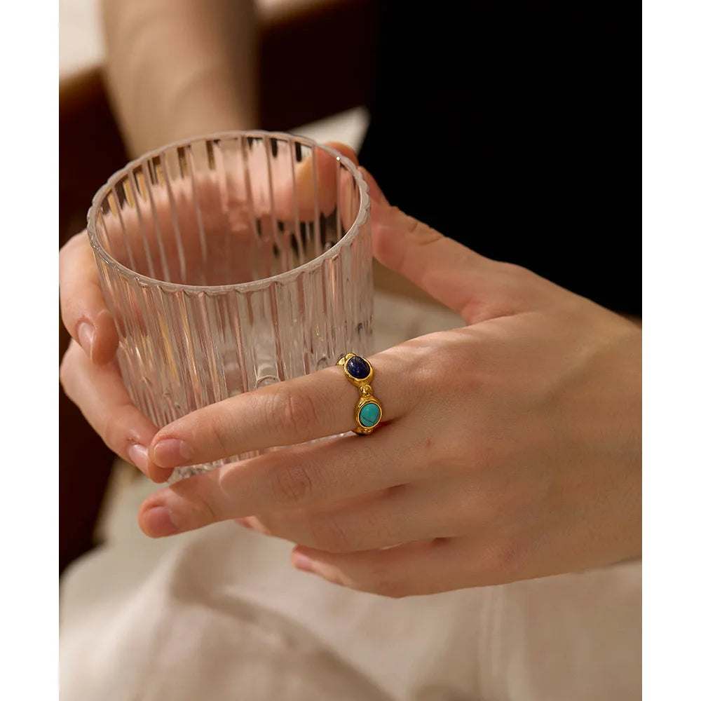 Colorful Agate Stone Ring - Trendy Geometric Party Jewelry