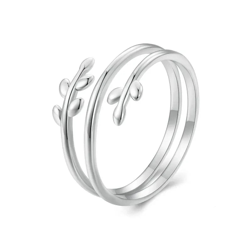 925 Sterling Silver Leaves Adjustable Ring - Nature Inspired Jewelry