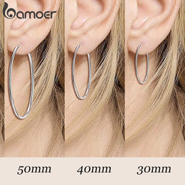 925 Sterling Silver Large Hoop Earrings - Classic Round Statement Jewelry