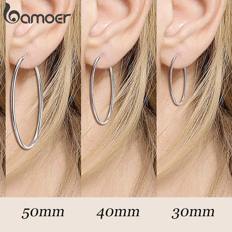 925 Sterling Silver Large Hoop Earrings - Classic Round Statement Jewelry