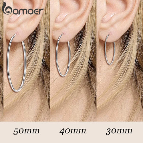 925 Sterling Silver Large Hoop Earrings - Classic Round Statement Jewelry