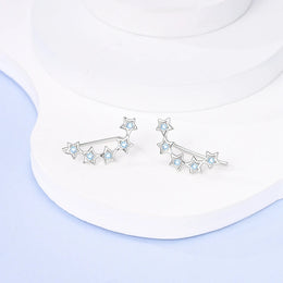Sparkling Blue Zircon Star Moon Stud Earrings - 925 Sterling Silver Jewelry