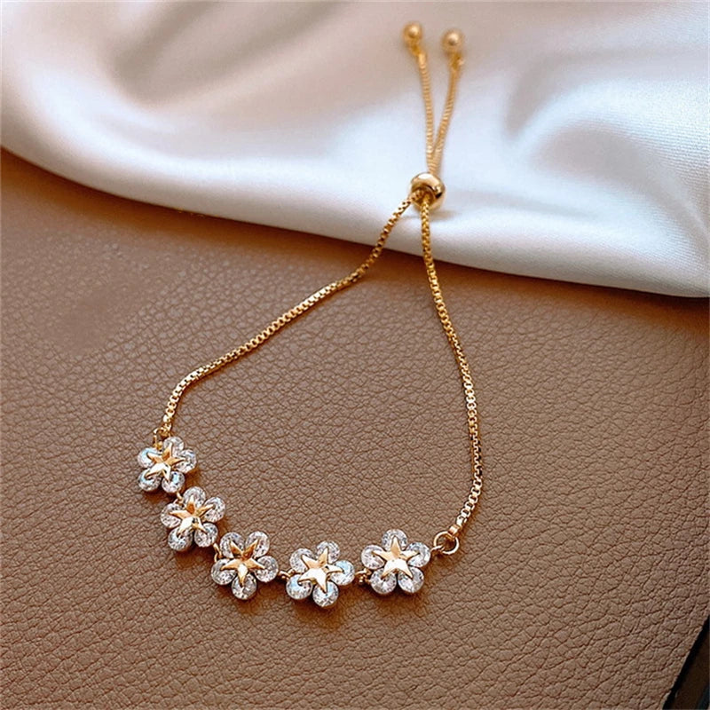 Elegant Inlaid Flower Rhinestone Bracelet - Feminine Sparkle Jewelry