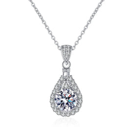 Moissanite Teardrop Pendant Necklace - 925 Silver 1ct/2ct Elegance