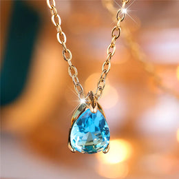 Trendy Blue Water Drop Rhinestones Necklace - Elegant Teardrop Jewelry
