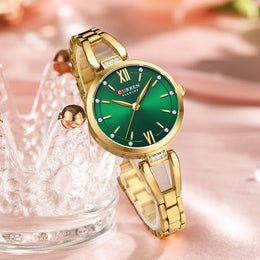 CURREN Luxury Elegance Ladies Watch with Sparkling Rhinestones Simple Quartz Stainless Steel Bracelet Wristwatch