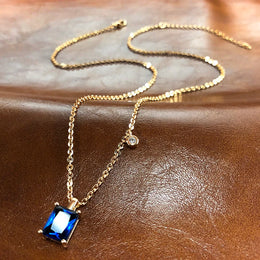 Square Cut Blue Zircon Pendant Necklace - 585 Rose Gold Elegance