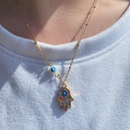Turkish Eye Zircon Pendant Necklace - Protective Stainless Steel Charm