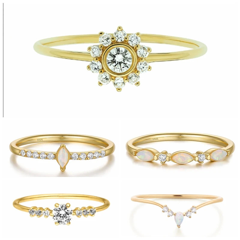 18K Gold Plated 925 Sterling Silver Ring - Zircon Geometric Wedding Band