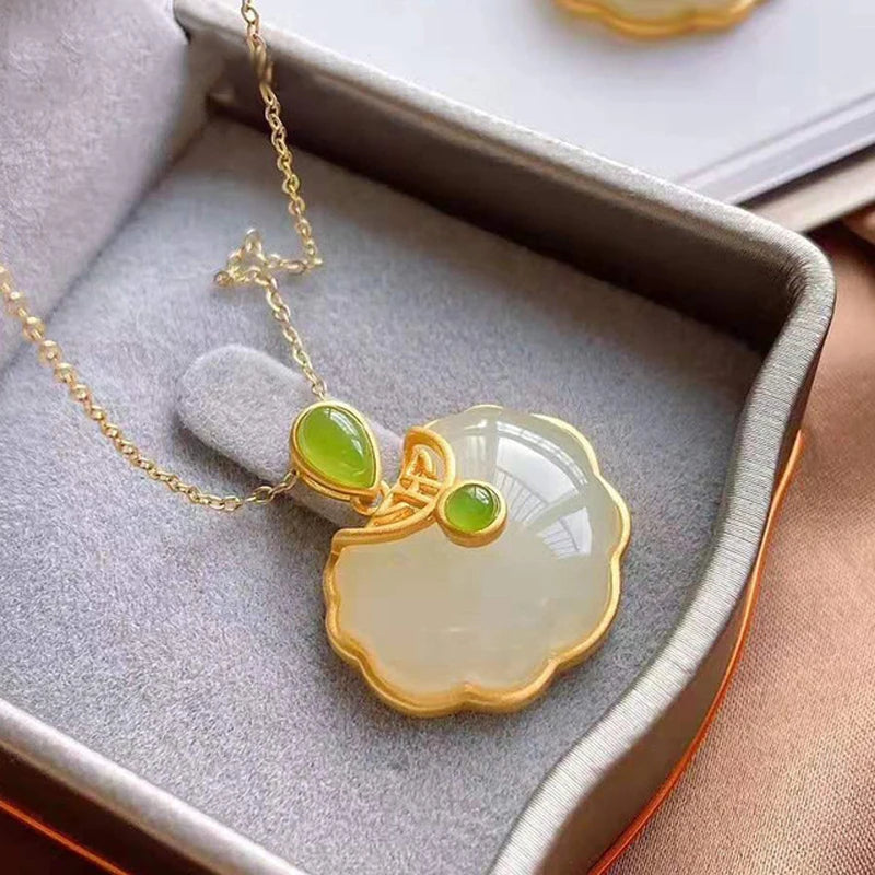 Gold Plated Hetian Jade Elephant Pendant Necklace - Lucky Charm Jewelry