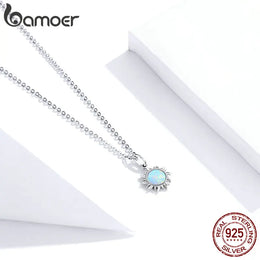 925 Sterling Silver White Opal Sun Pendant Necklace - Celestial Fine Jewelry