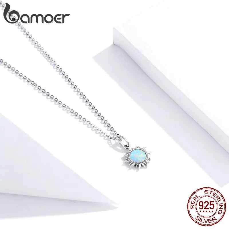 925 Sterling Silver White Opal Sun Pendant Necklace - Celestial Fine Jewelry