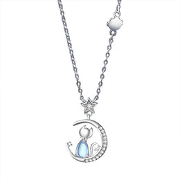 Cat Moon Pendant Necklace - Whimsical Celestial Animal Jewelry
