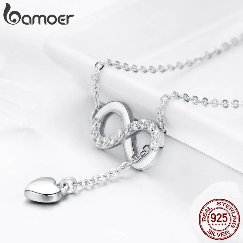 925 Sterling Silver Infinity Love Pendant Necklace - Zircon Charm