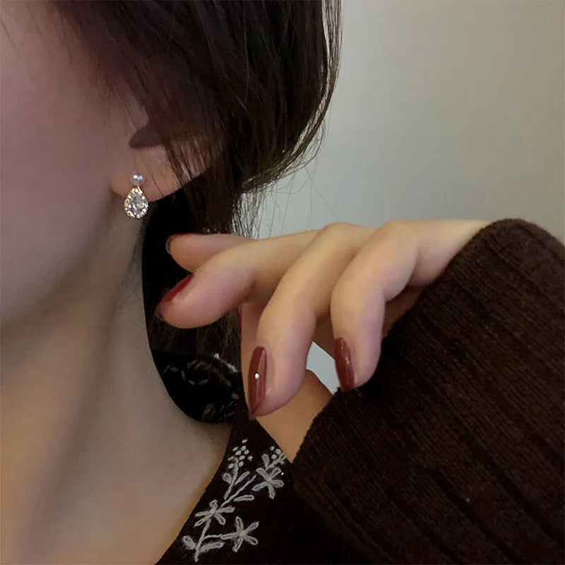 Pearl Stud Earrings with Zircon - Elegant Sterling Silver Jewelry