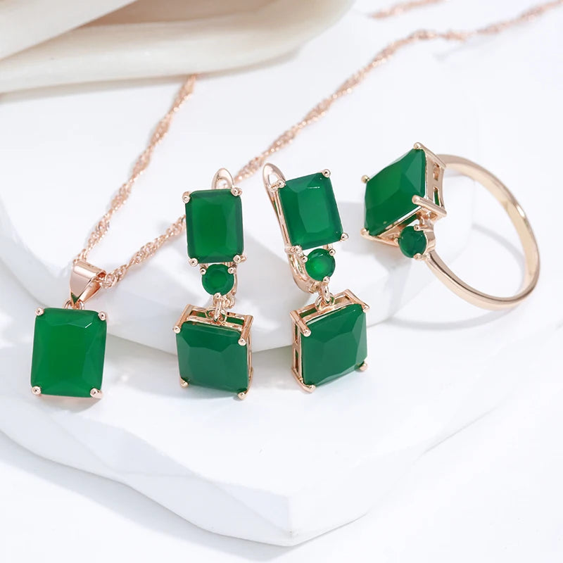 Square Big Dark Green Natural Zircon Ring - Vintage Geometric Statement