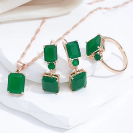 Square Big Dark Green Natural Zircon Ring - Vintage Geometric Statement