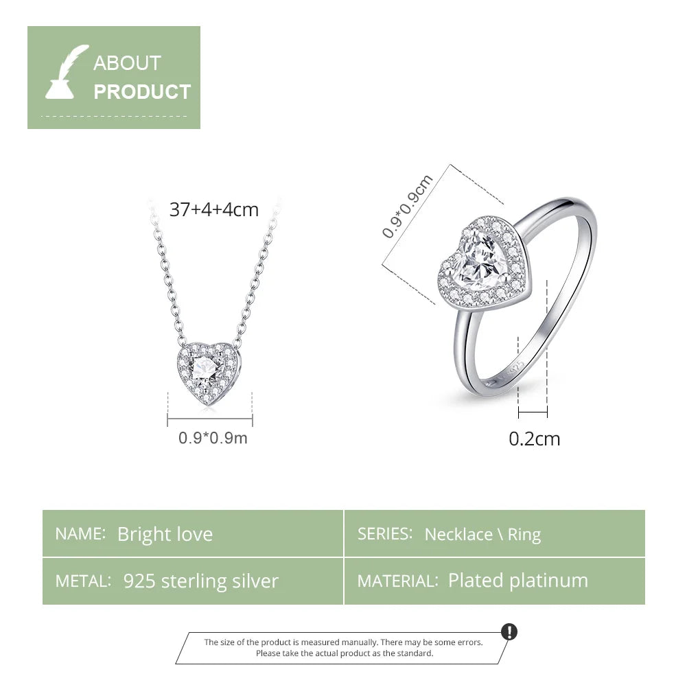 925 Sterling Silver Bright Love Ring - Heart Zircon Trendy Design