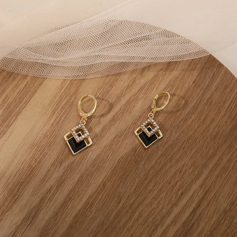 Black Rhombus Pendants Earrings - Bohemian Geometric Drop Jewelry
