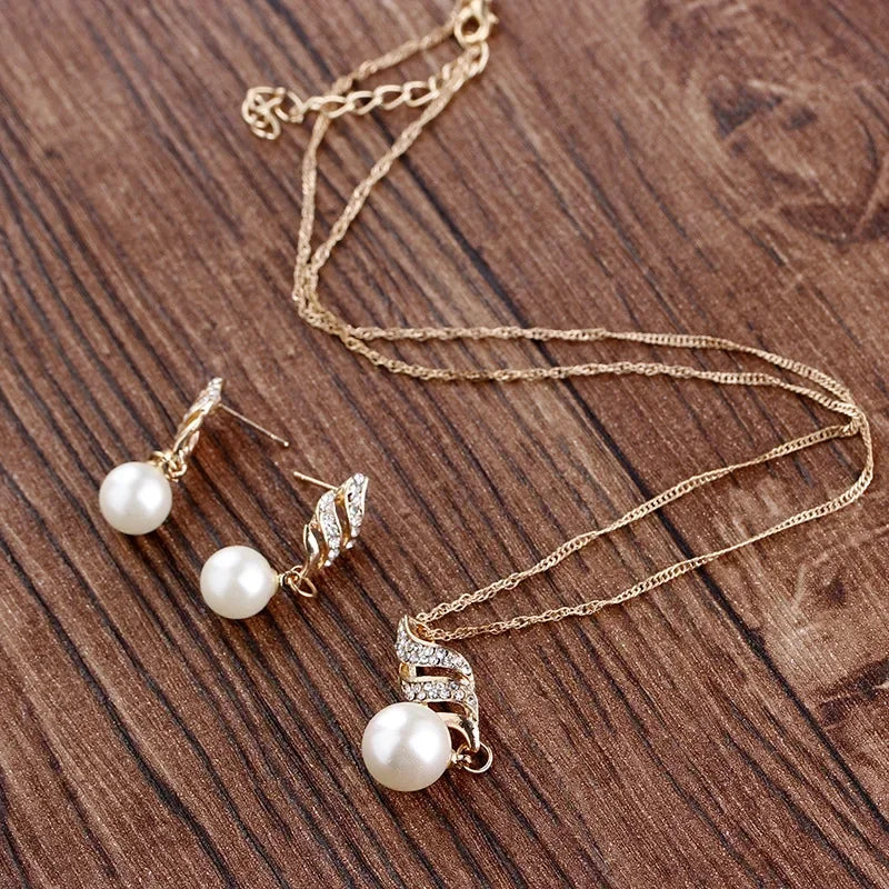 Classic Pearl Jewelry Set - Elegant Necklace and Earrings Collection