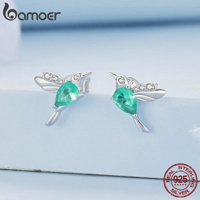925 Sterling Silver Hummingbird Stud Earrings - Delicate Bird Jewelry
