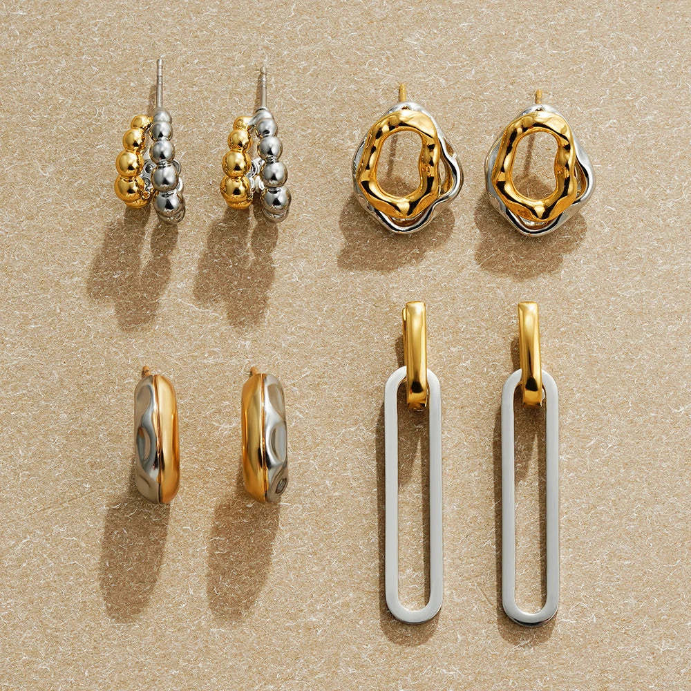 Gold Silver Geometric Hoop Earrings - Modern Statement Jewelry