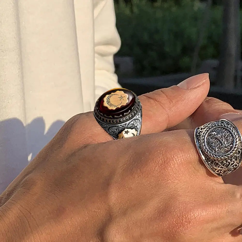 Vintage Hand Engraved Turkish Signet Ring - Traditional Pattern Design