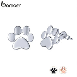 925 Sterling Silver Animal Paw Footprints Stud Earrings - Pet Lover Jewelry