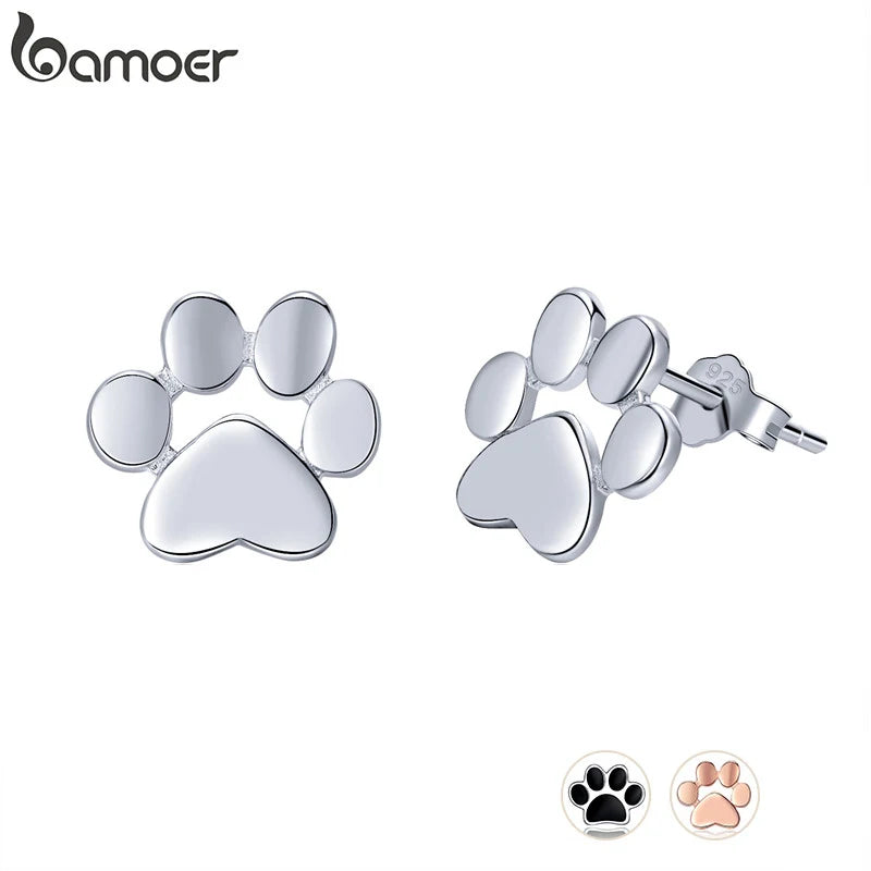 925 Sterling Silver Animal Paw Footprints Stud Earrings - Pet Lover Jewelry