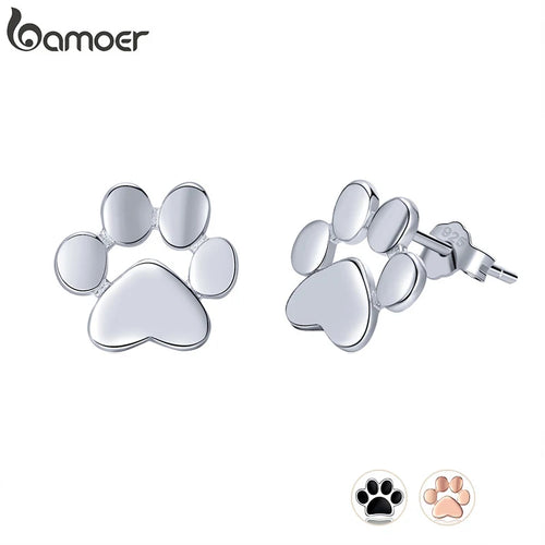 925 Sterling Silver Animal Paw Footprints Stud Earrings - Pet Lover Jewelry