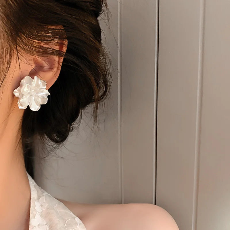 White Flower Stud Earrings - Delicate Statement Jewelry
