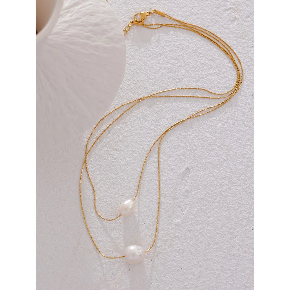 Natural Pearl Beads Necklace - Chic Gold-Plated Statement Jewelry