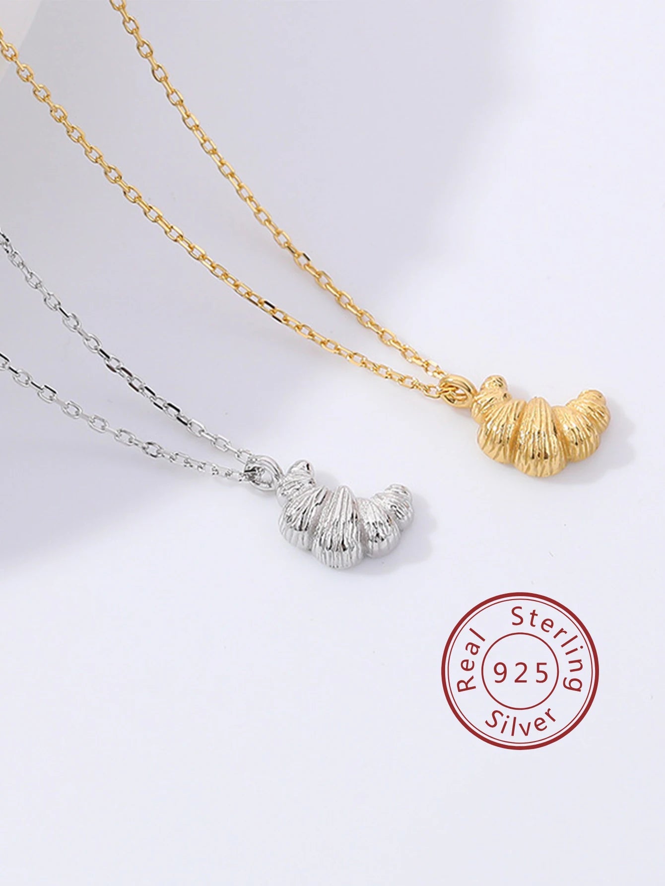 925 Sterling Silver Croissant Pendant Necklace - Gold Charm Jewelry