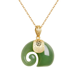 Gold Plated Hetian Jade Elephant Pendant Necklace - Lucky Charm Jewelry