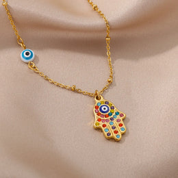 Turkish Eye Zircon Pendant Necklace - Protective Stainless Steel Charm