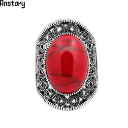 Vintage Hollow Flower Oval Stone Ring - Plant Design Statement Piece