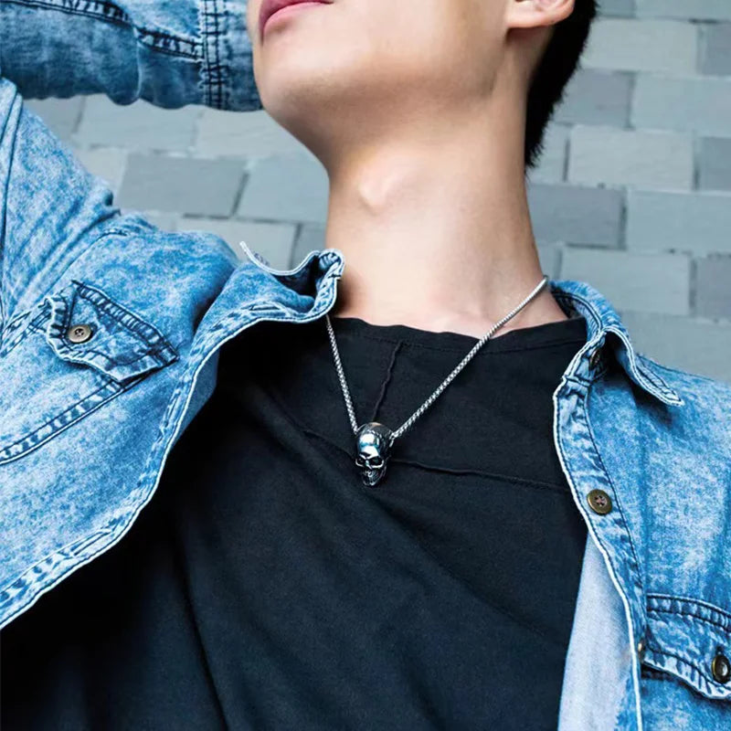 Gold-Plated Skull Necklace - Punk Snake Chain Statement